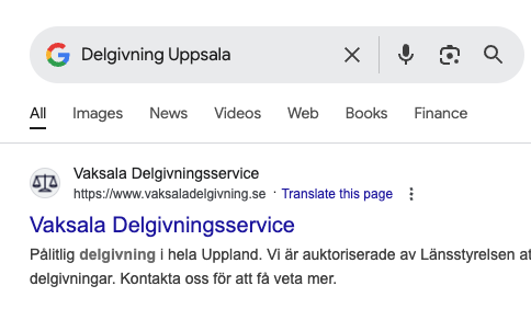 Google-sökning för Delgivning Uppsala