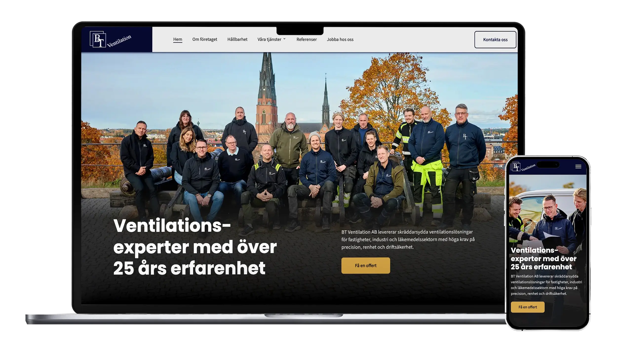 Mockup som visar btvent.se i laptop- och mobilformat